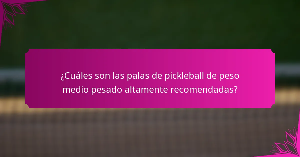 ¿Cuáles son las palas de pickleball de peso medio pesado altamente recomendadas?