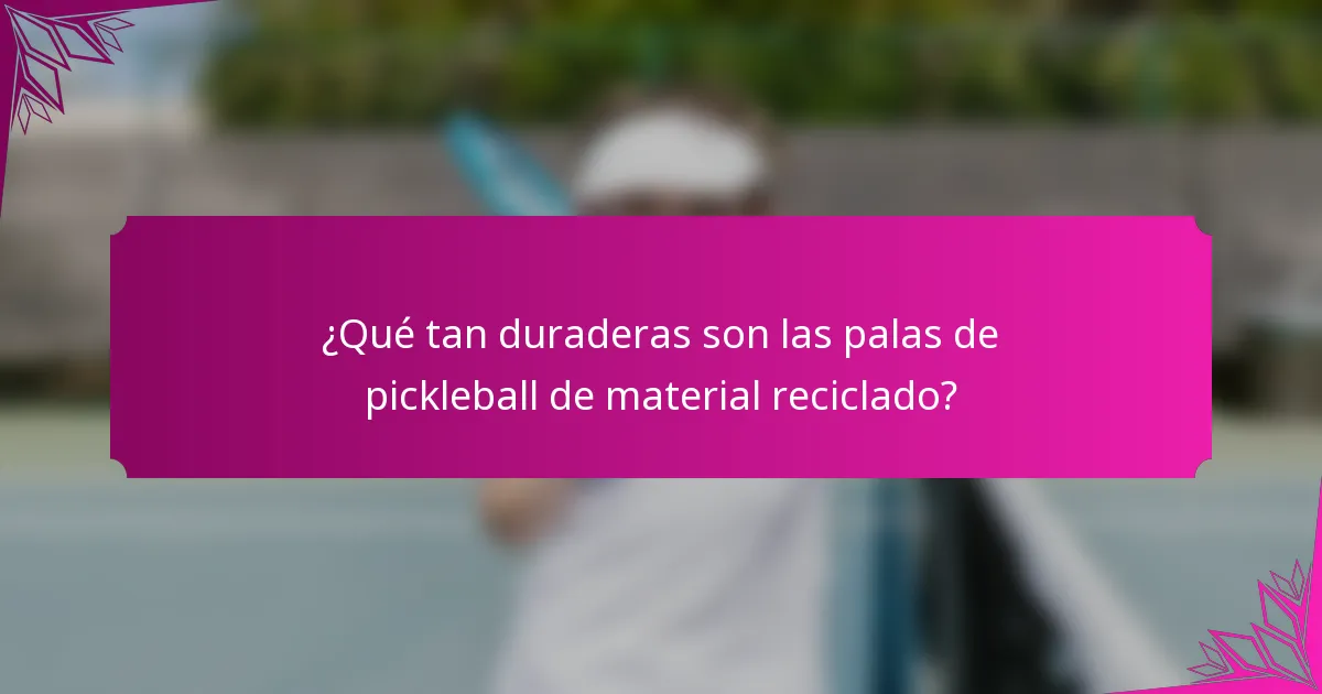 ¿Qué tan duraderas son las palas de pickleball de material reciclado?